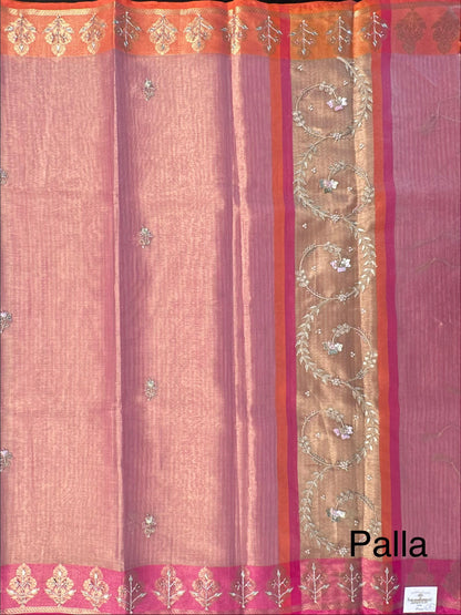 Pink HandWork Fancy Tissue Saree