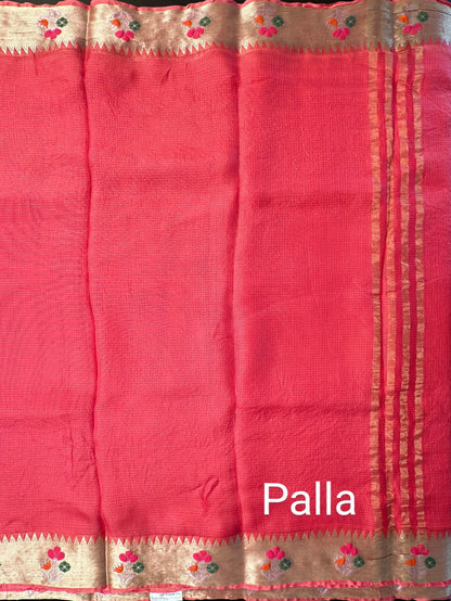 Pink Meenakari Border Kota Doria  Pure Silk Saree