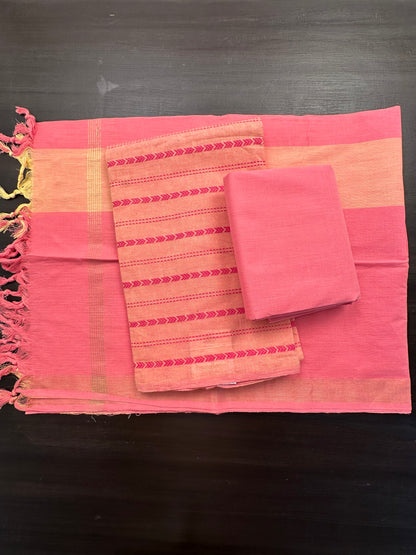 Peach-Pink Striped South Cotton 3-Piece Suit