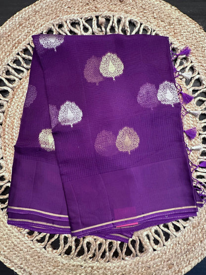 Purple Manika Kota Doria Art Silk Saree