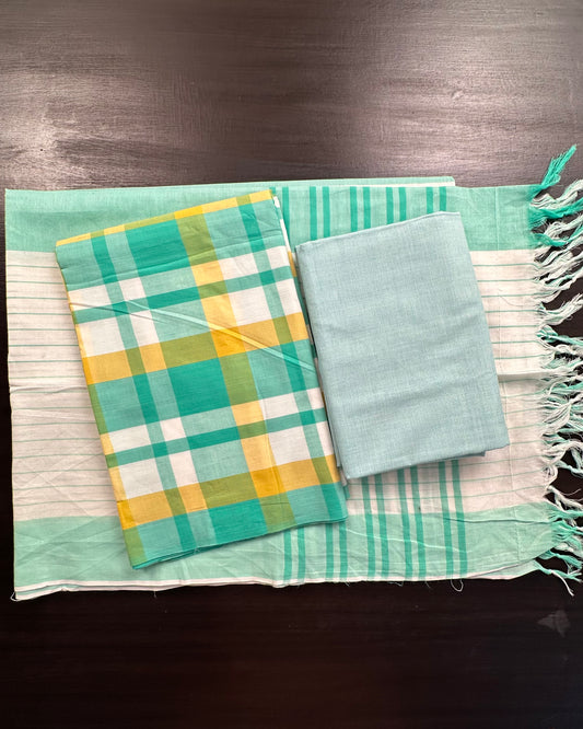 Sea Green Checkered South Cotton Suit