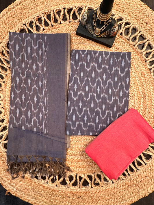 Blue Ikkat Cotton Unstitched 3-Piece Suit