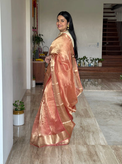 Peach Banarasi Pure Tissue Saree