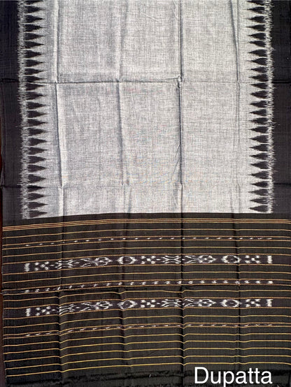 Black Sambhalpuri Ikkat Handloom Cotton  3-Piece Suit