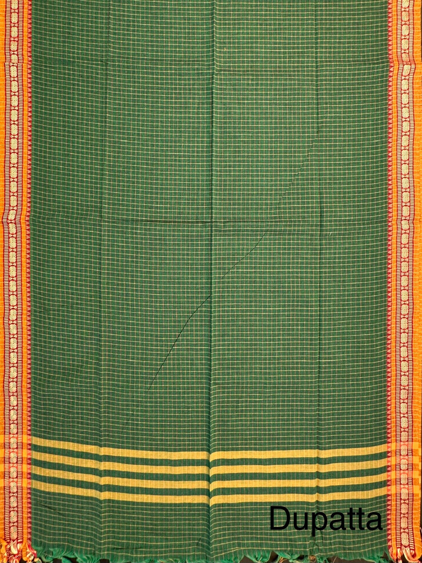Green Checkered Dharwad South Cotton 3-Piece Suit