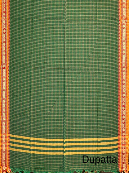 Green Checkered Dharwad South Cotton 3-Piece Suit