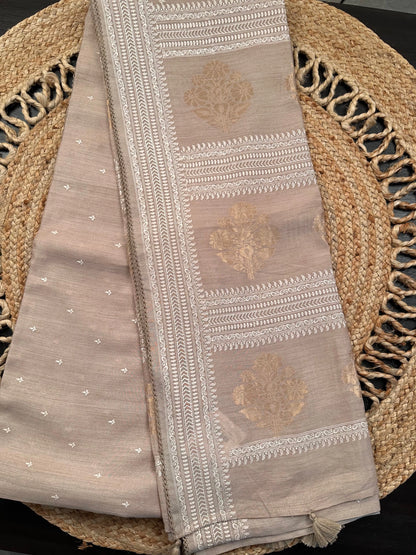 Beige Muga Silk Saree