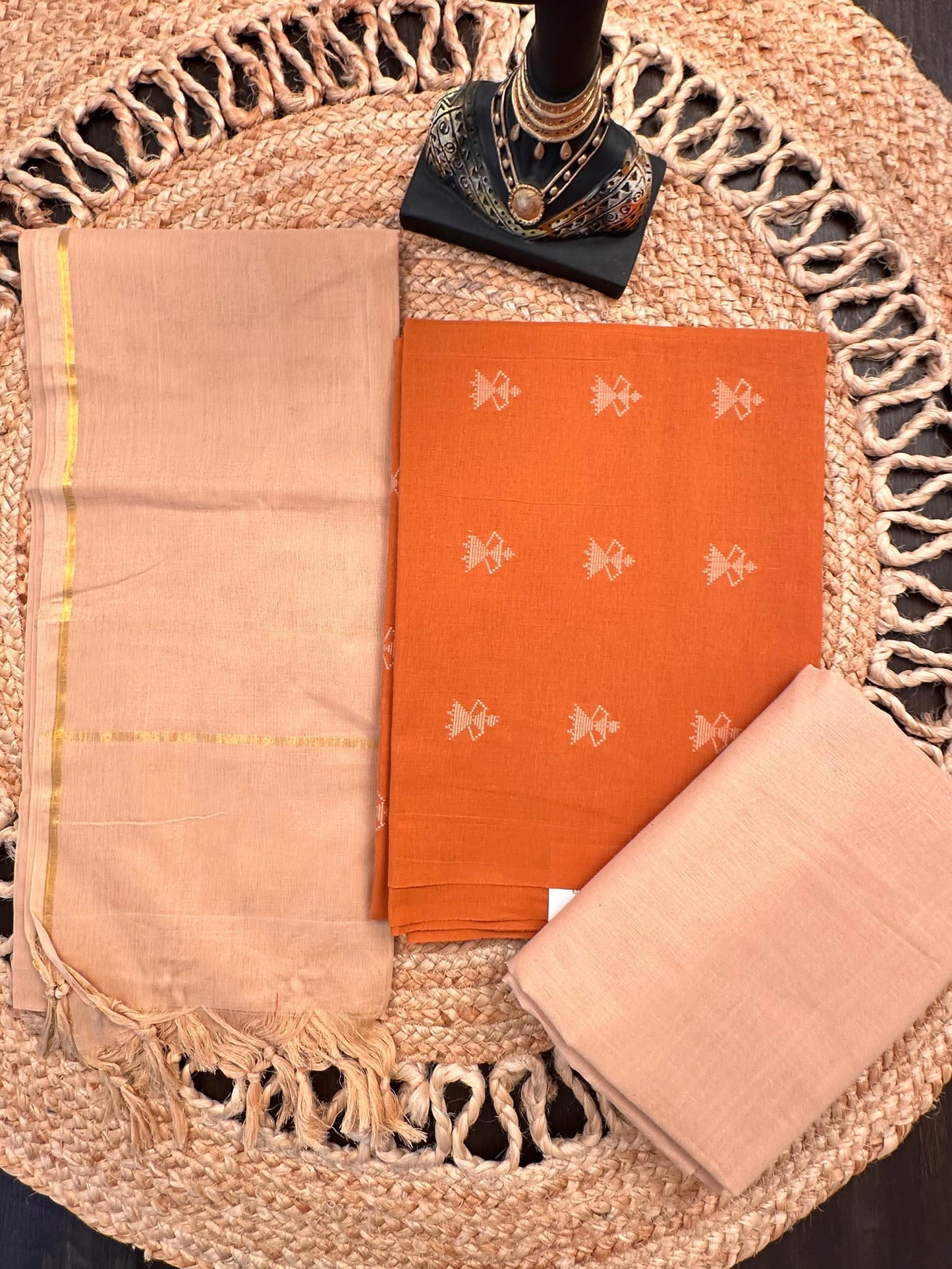 Rust-Beige Warli South Cotton 3-Piece Suit