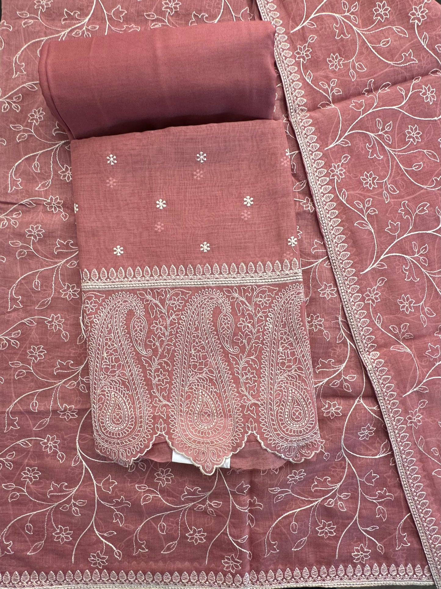 Pink Embroidery Chanderi Suit