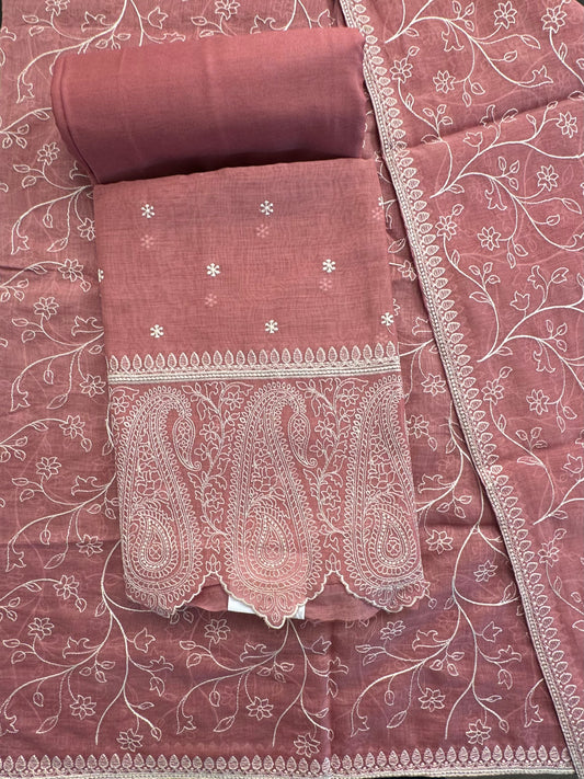 Pink Embroidery Chanderi Suit