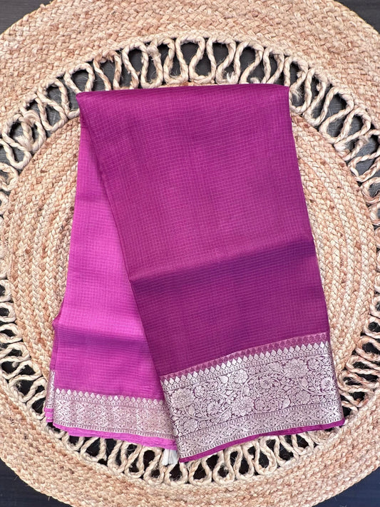 Shaded Dark Purple Pure Kota Doria Silk Saree