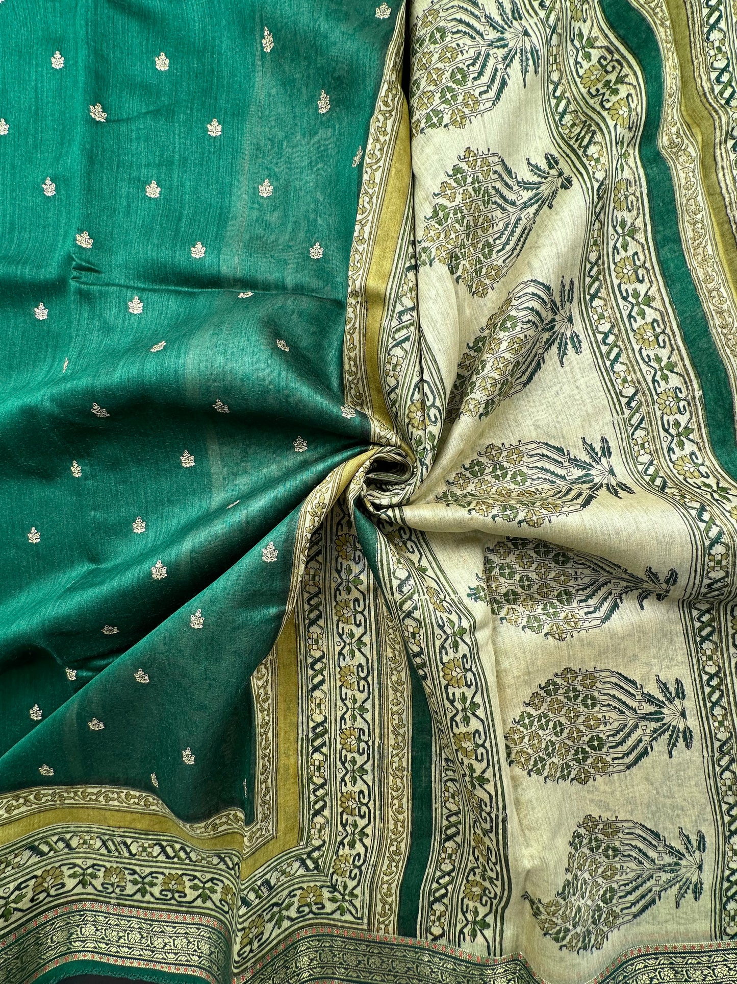 Bottle Green Muga Silk Saree