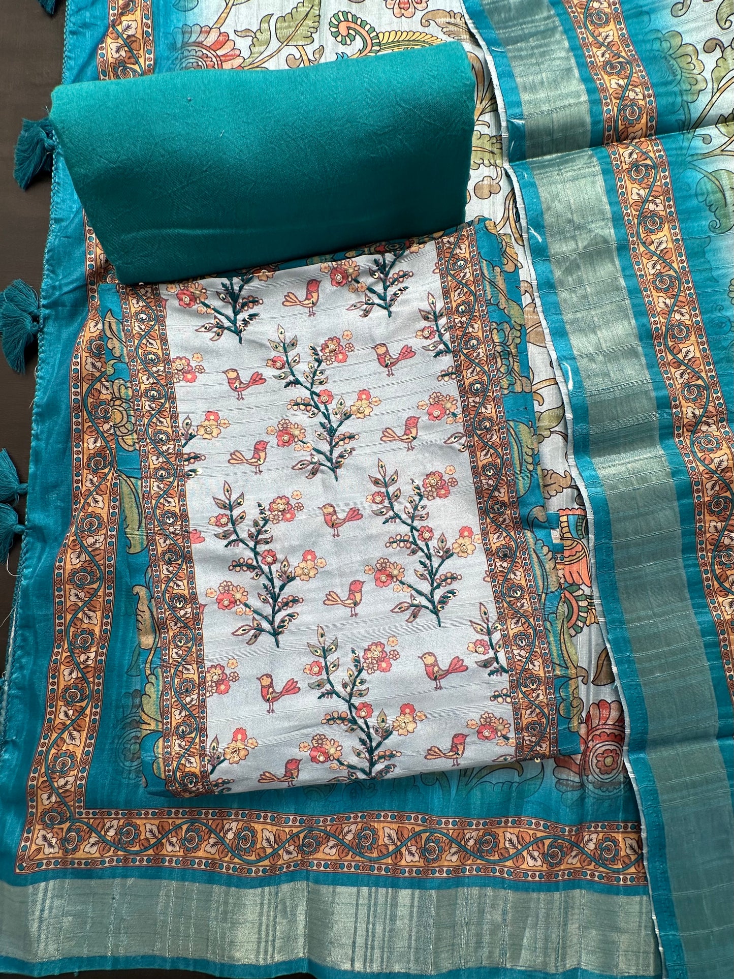 Green Fancy Cotton 3-Piece Suit