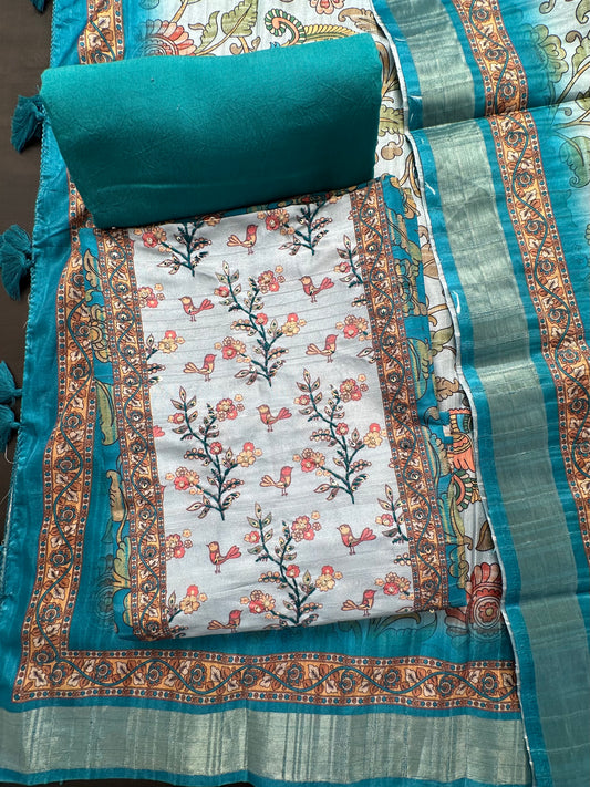 Green Fancy Cotton 3-Piece Suit