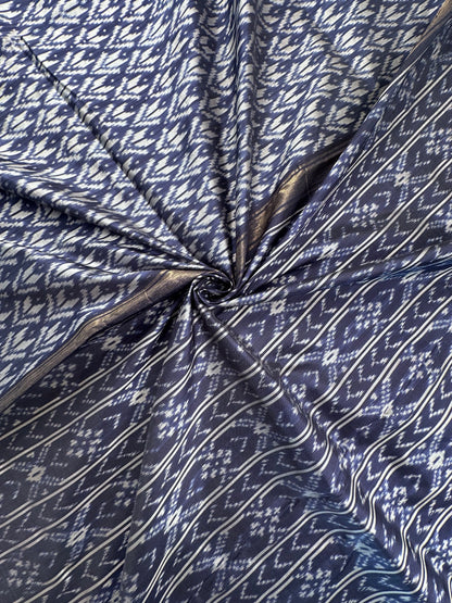Navy Blue Ikkat Pure Silk Saree