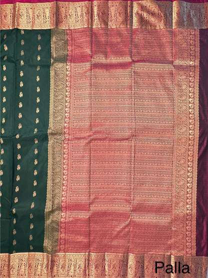 Bottle Green Pondicherry Pure Silk Saree