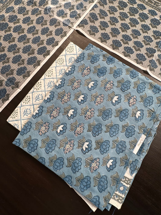 Blue Block Printed Pure Cotton Suit