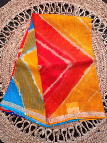 Multi Colour Leheriya Kota Doria Pure Silk Saree