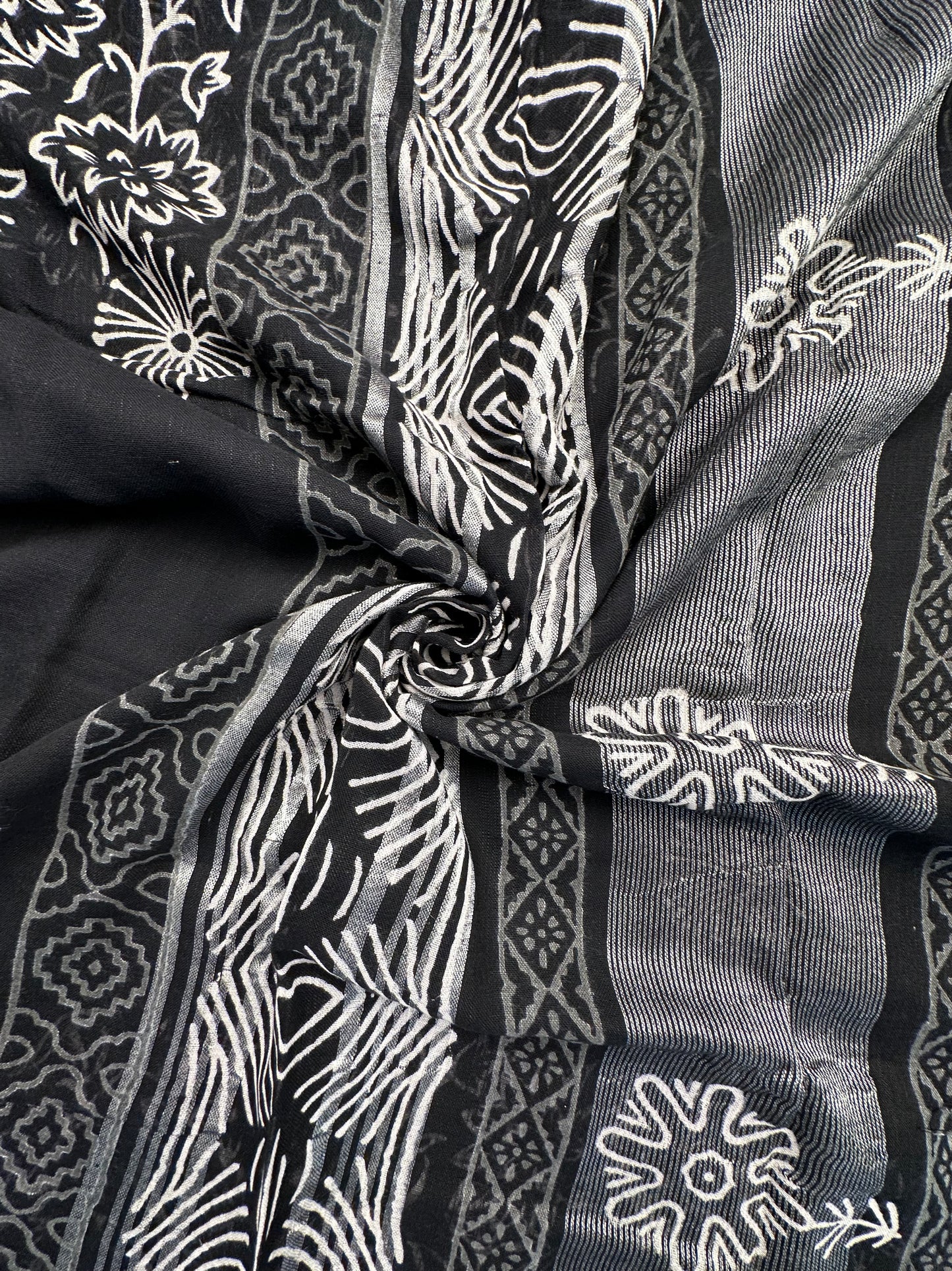 Black Printed Linen Saree