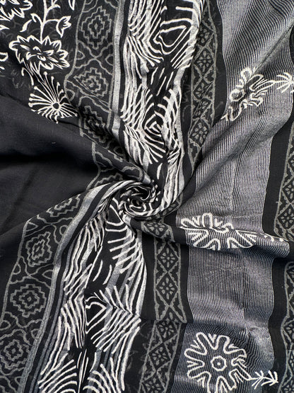 Black Printed Linen Saree