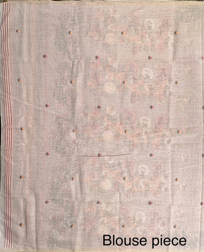 Grey Floral Blended Cotton Saree