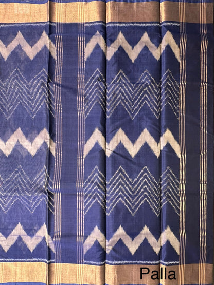 Royal Blue  Ikkat Kosa Cotton Silk Saree