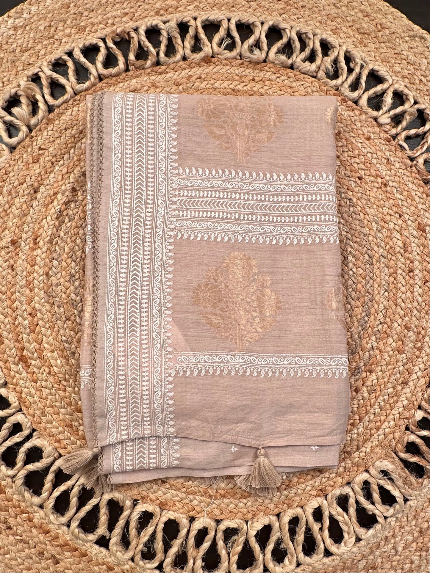 Beige Muga Silk Saree