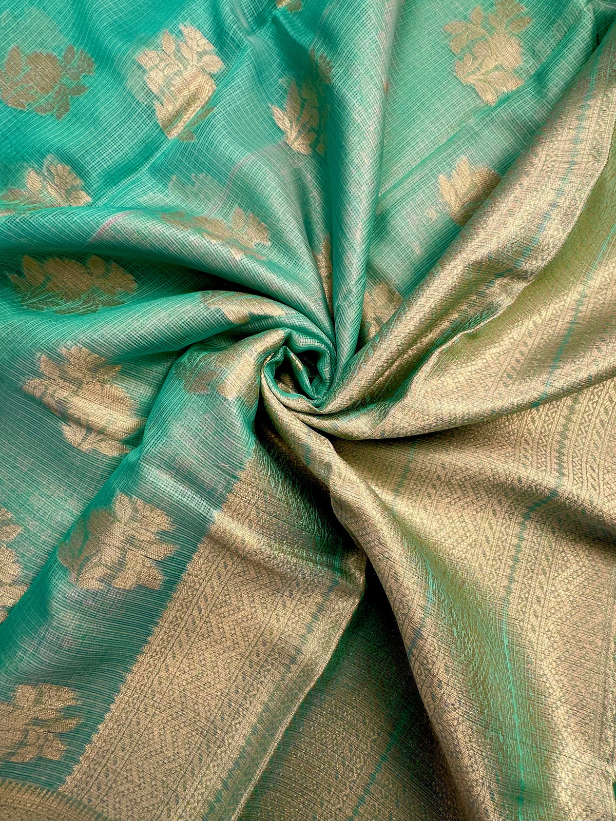 Sea Green Arvita Kota Doria Fancy Cotton Saree