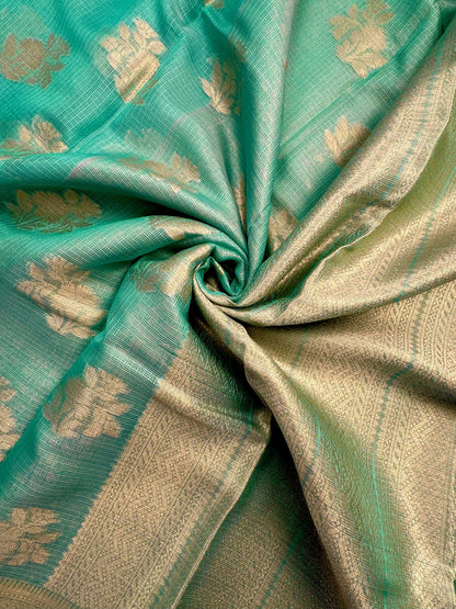 Sea Green Arvita Kota Doria Fancy Cotton Saree