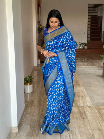 Blue Ikkat Patola Handloom Silk Saree