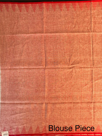 Off White-Red Linen Saree