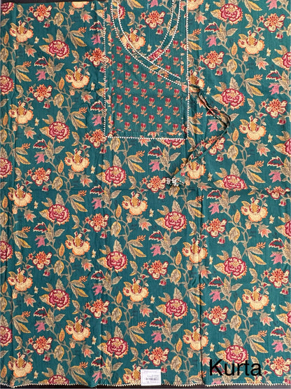 Bottle Green  Angrakha Printed Cotton 3-Piece Suit