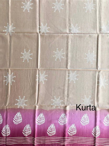Beige-Magenta Akanksha Chanderi 3-Piece Unstitched Suit