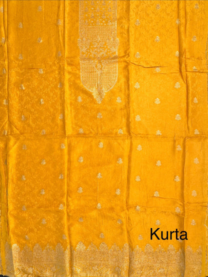 Mustard Artificial Crepe Unstitched 3-Piece Suit