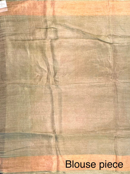 Mehendi Green Emboss Pure Tissue Silk Saree