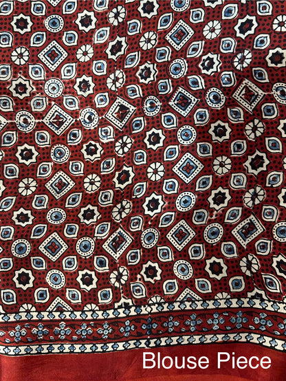 Royal Indigo-Red Ajrakh Blended Modal Saree