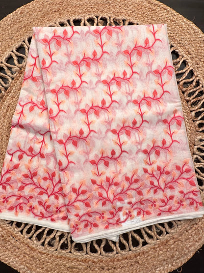 Off White-Red Jamdani Fancy Cotton Saree