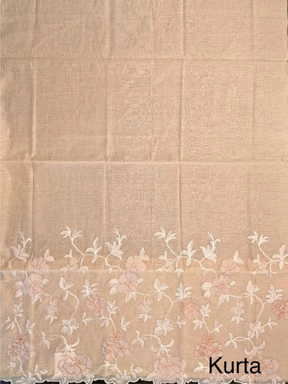 Beige Cotton Chanderi 3-Piece Unstitched Suit