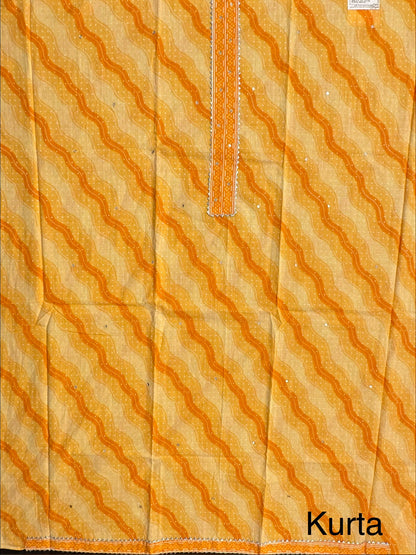 Yellow Jaipuri Necktie Cotton 3-Piece Suit