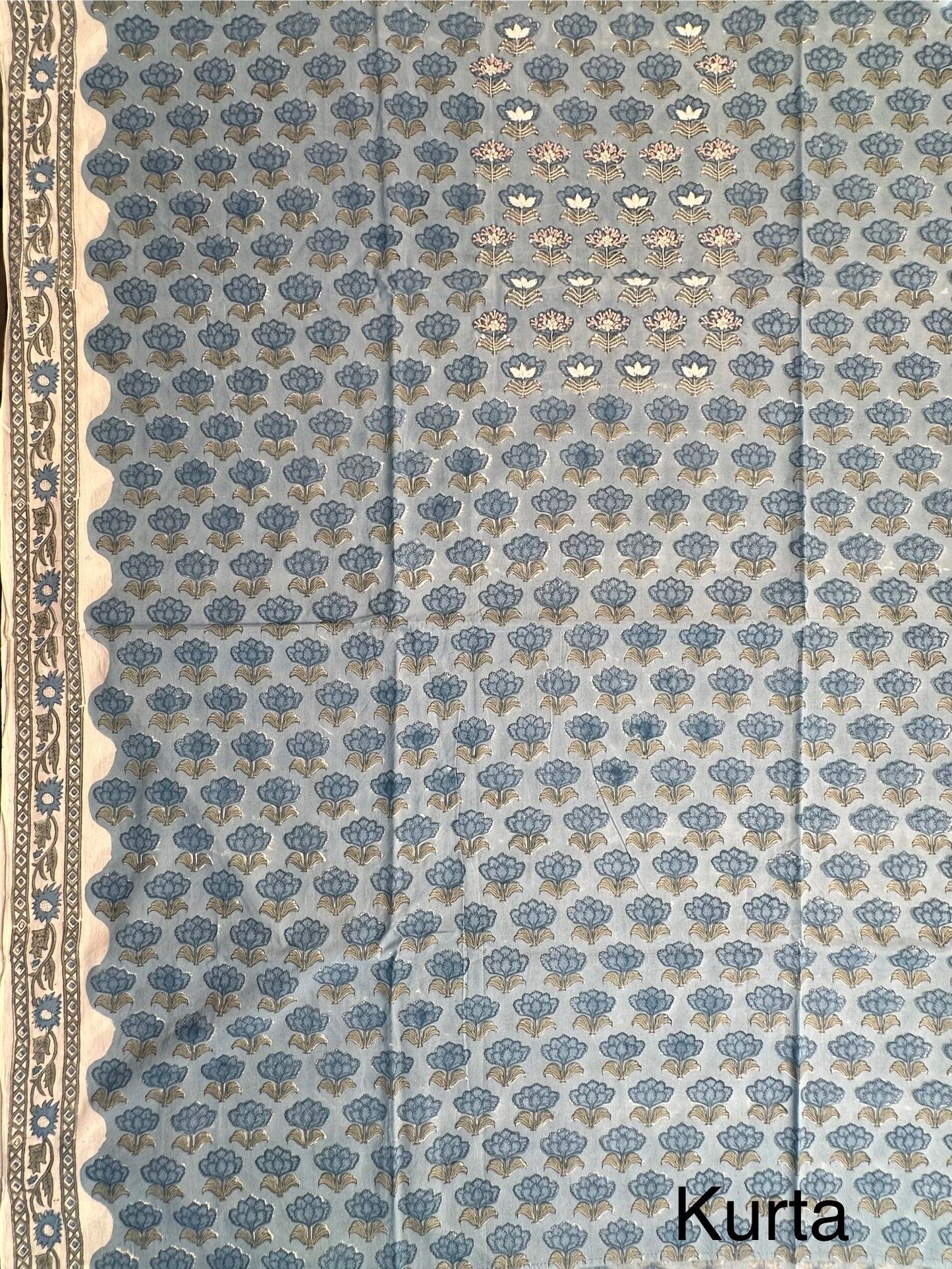 Blue Block Printed Pure Cotton Suit