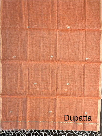 Orange 4-Piece Kota Doria Cotton Unstitched Suit
