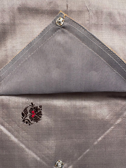 Grey Pure Silk Saree Bag With Pouch