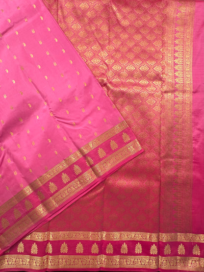 Pink Pondicherry Handloom Pure Silk Saree