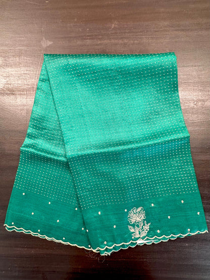 Bottle Green Aari Work Pure Tussar Silk Saree