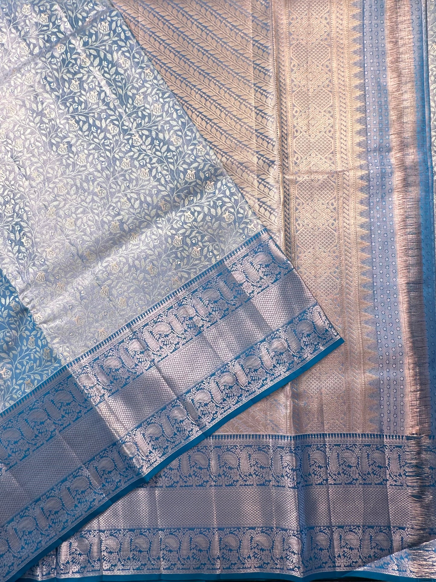 Blue Handloom  Jamawar Pure Tissue Silk Saree
