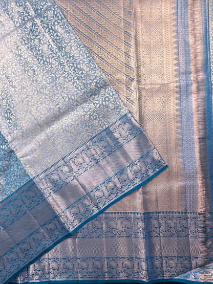Blue Handloom  Jamawar Pure Tissue Silk Saree