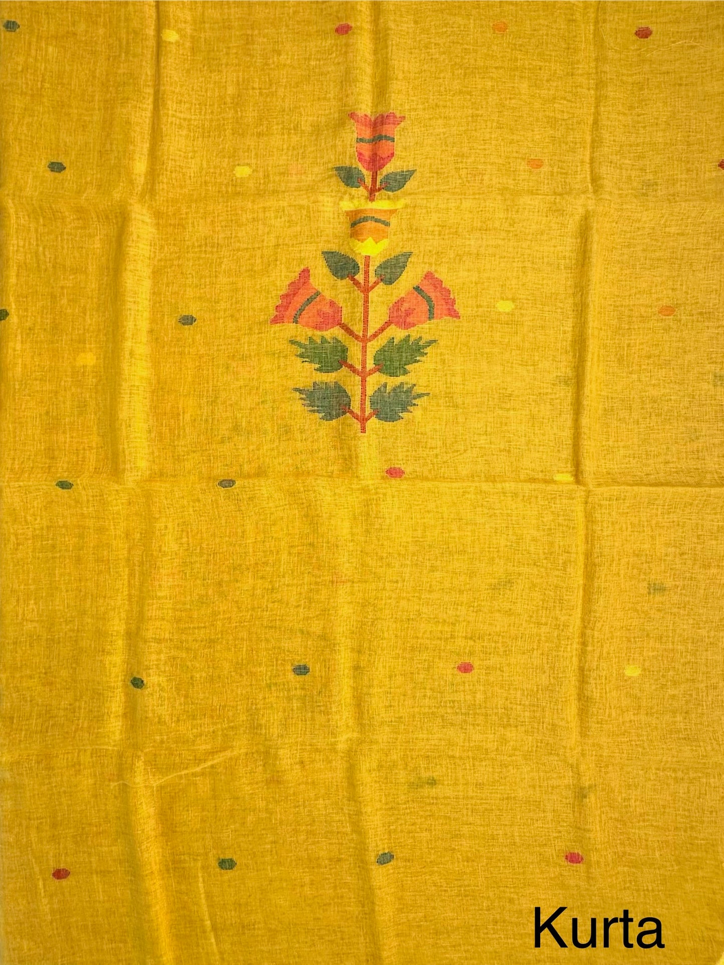Yellow Linen Dhakai 2 Piece Kurta Dupatta Unstitched Set
