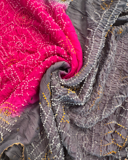 Rani -Grey Bandhej Chinon Saree