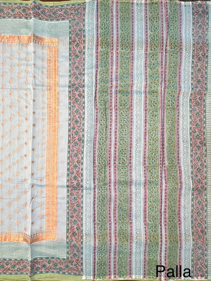 Blue Chanderi Saree with Hand Block Print