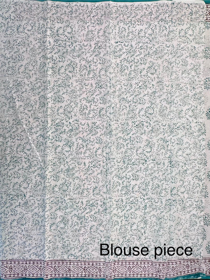 Off White Hand Block Print Pure Cotton Saree